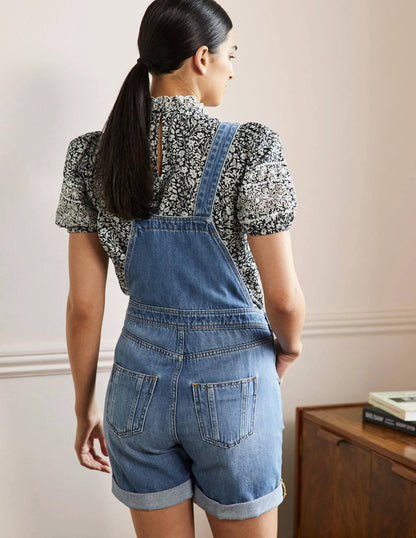 Short Relaxed Leg Overalls-Light Vintage