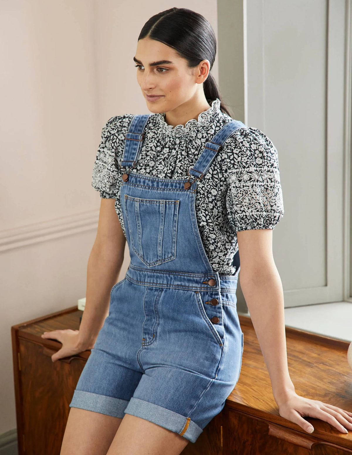 Short Relaxed Leg Overalls-Light Vintage