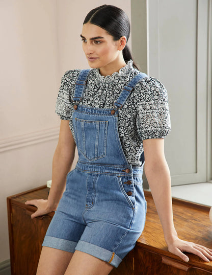 Short Relaxed Leg Overalls-Light Vintage