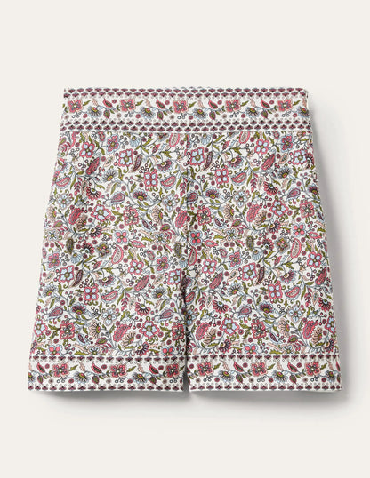 Georgina Linen Shorts-Ivory, Oriental Paradise