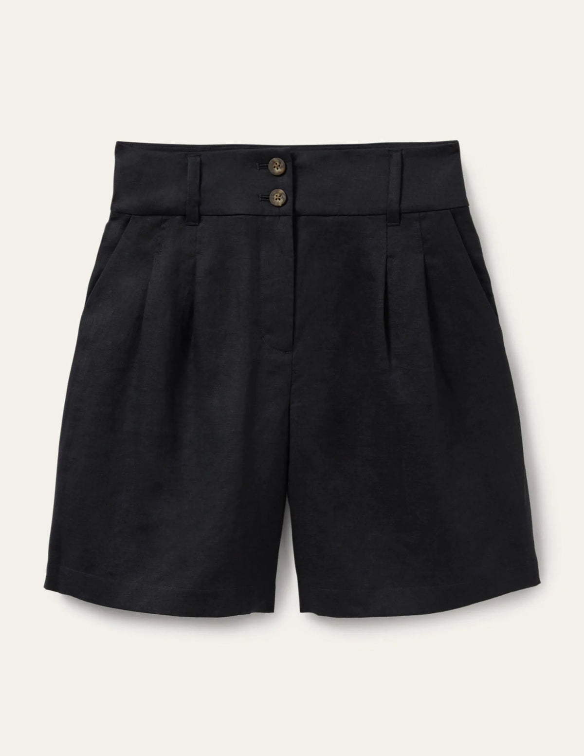 Linen Pleat Shorts-Navy