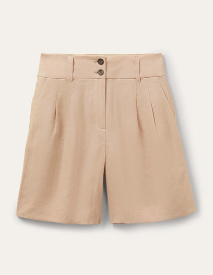 Linen Pleat Shorts-Frappe