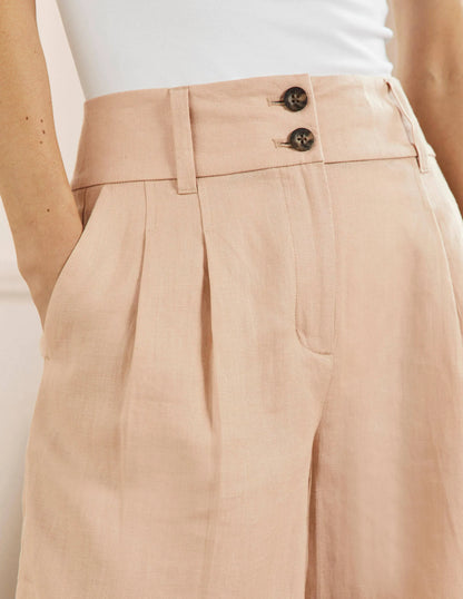 Linen Pleat Shorts-Frappe