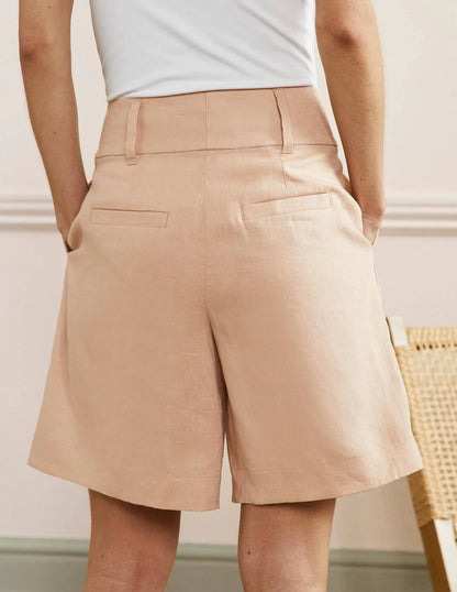 Linen Pleat Shorts-Frappe