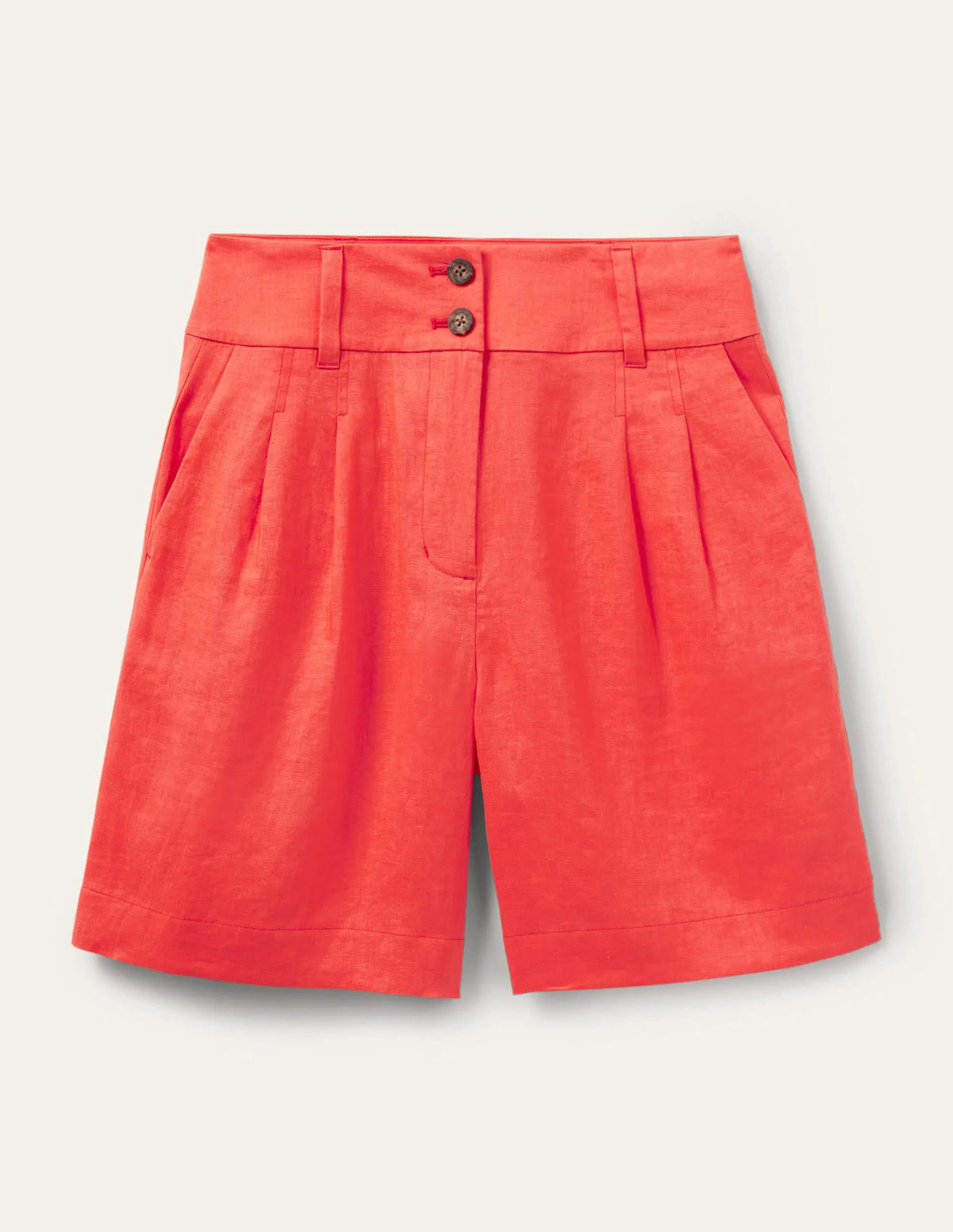 Linen Pleat Shorts-Hot Coral