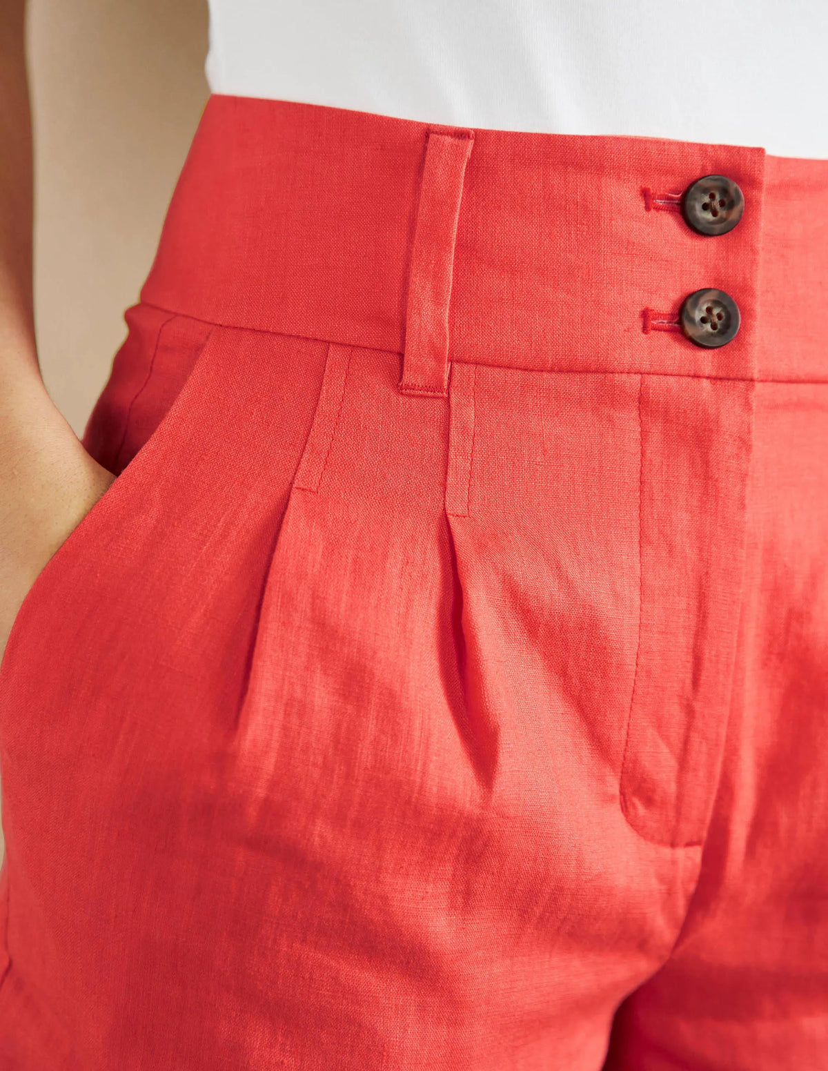 Linen Pleat Shorts-Hot Coral