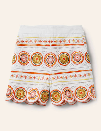 Tamsin Embroidered Shorts-White, Embroidered