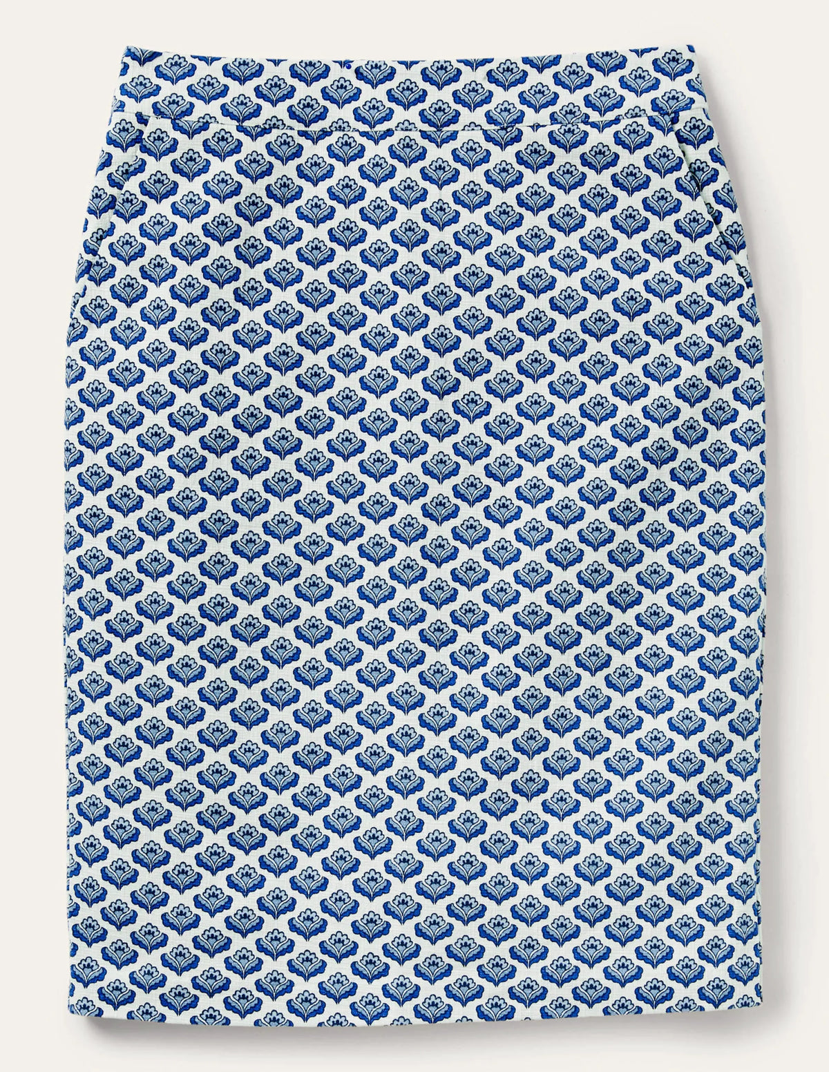 Textured Pencil Skirt-Ivory, Blue Oriental Bud