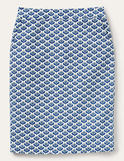 Textured Pencil Skirt-Ivory, Blue Oriental Bud