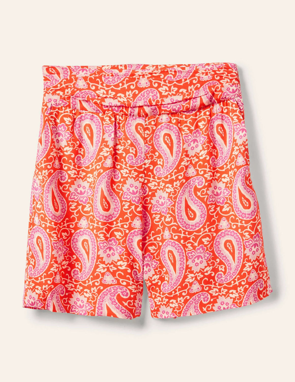 Ruched Waistband Shorts-Papaya, Enchanting Paisley