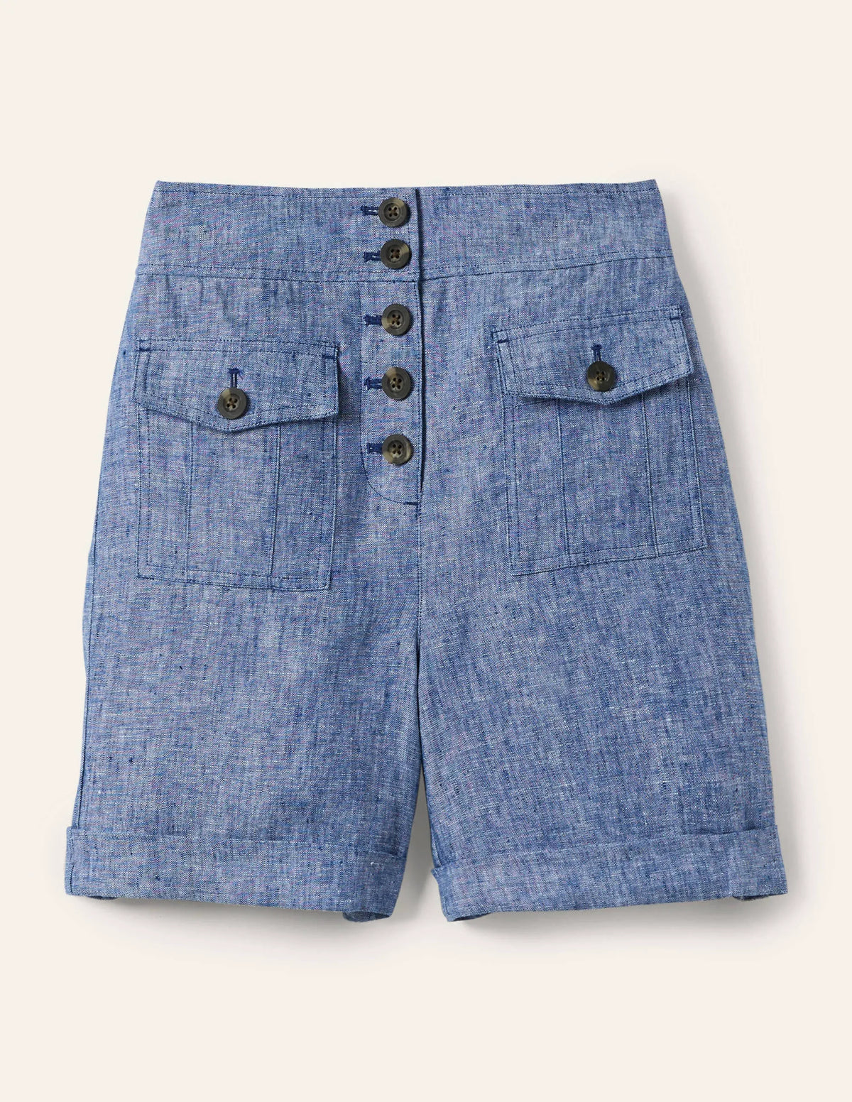 High Waisted Linen Shorts-Chambray