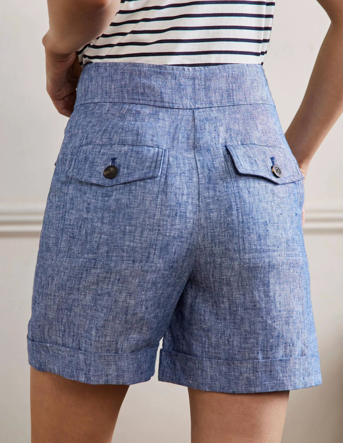 High Waisted Linen Shorts-Chambray