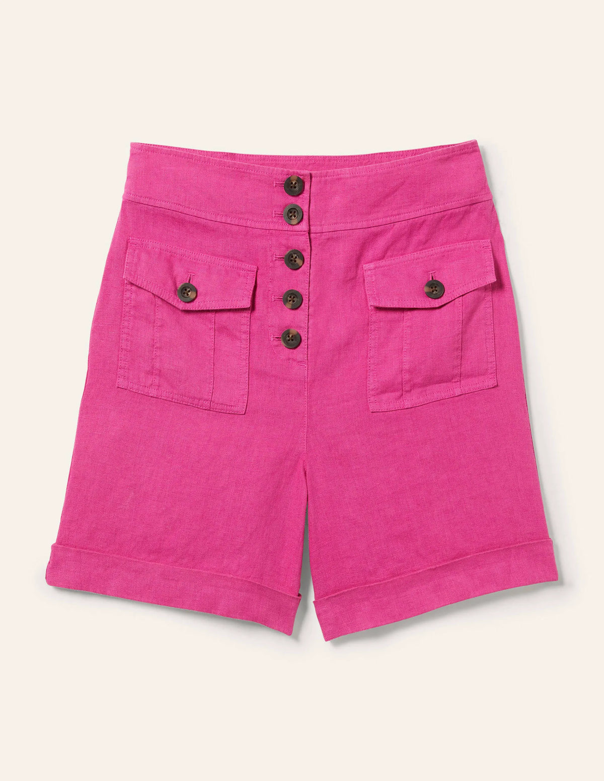 High Waisted Linen Shorts-Very Berry Pink