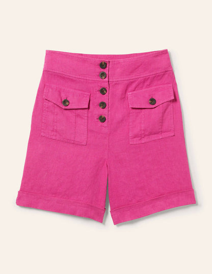High Waisted Linen Shorts-Very Berry Pink