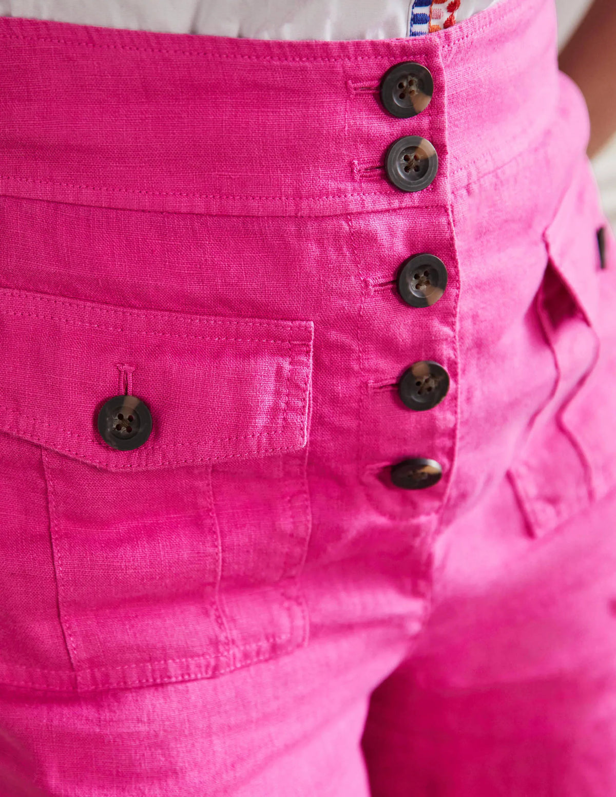 High Waisted Linen Shorts-Very Berry Pink