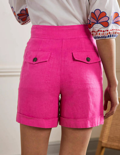 High Waisted Linen Shorts-Very Berry Pink