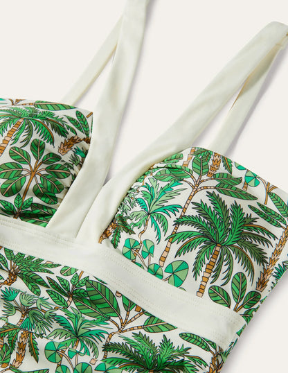 Corsica V-neck Tankini Top-Ivory, Palm Forest
