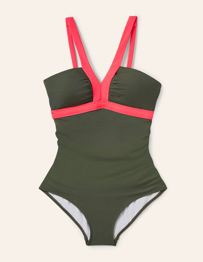 Corsica V-neck Swimsuit-Marsh Colourblock