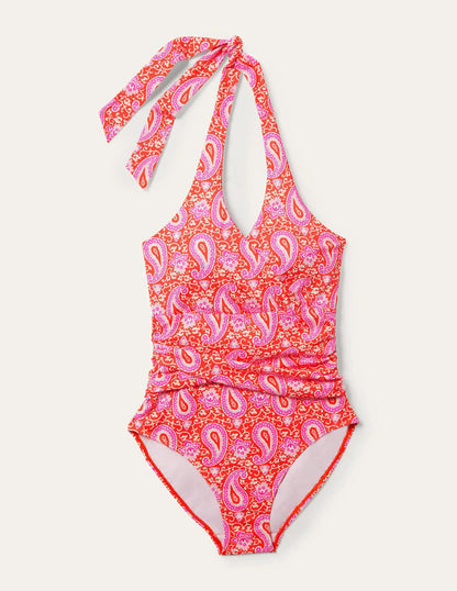 Levanzo Halter Swimsuit-Bright Papaya, Paisley