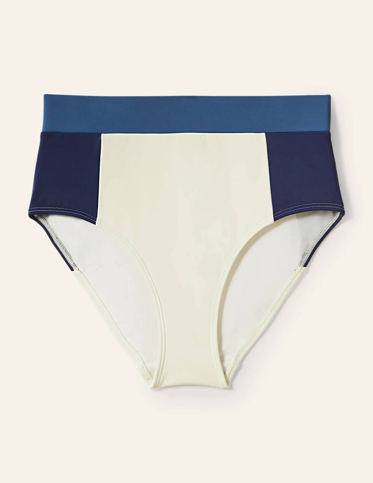 High Waisted Bikini Bottoms-Ivory Colourblock