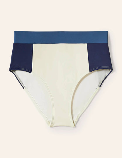 High Waisted Bikini Bottoms-Ivory Colourblock