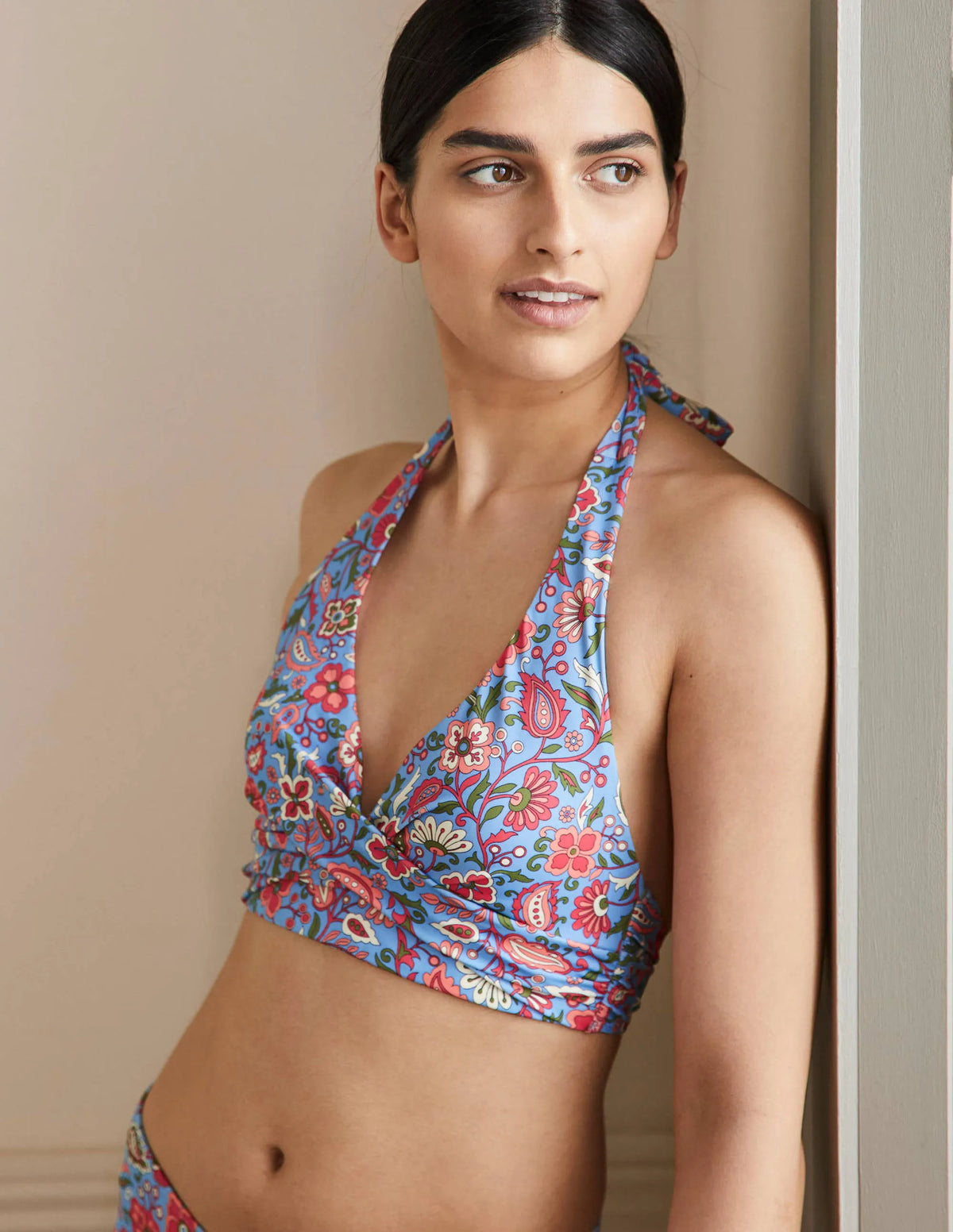 Levanzo Halter Bikini Top-Dusty Blue, Oriental Paradise