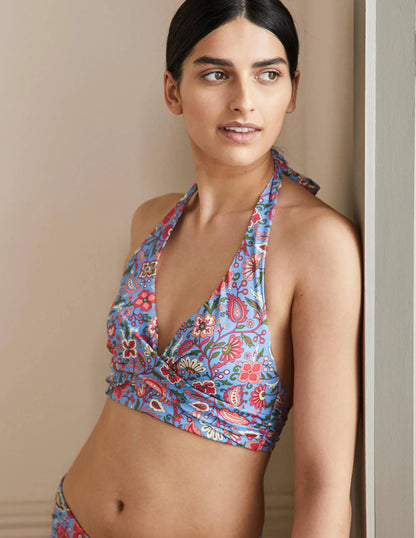 Levanzo Halter Bikini Top-Dusty Blue, Oriental Paradise
