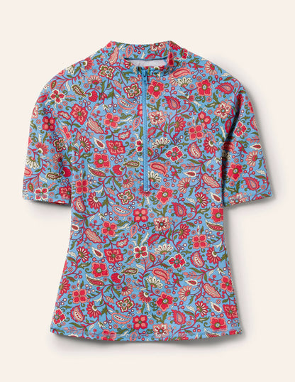 Mid Sleeve Rash Guard-Dusty Blue, Oriental Paradise