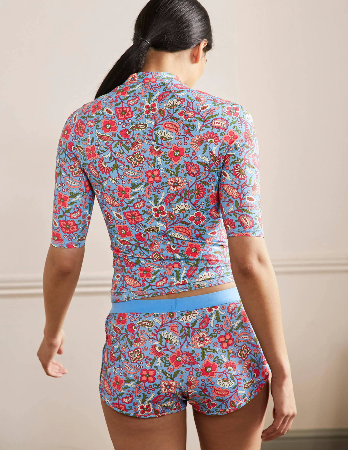 Mid Sleeve Rash Guard-Dusty Blue, Oriental Paradise