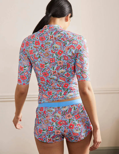 Mid Sleeve Rash Guard-Dusty Blue, Oriental Paradise