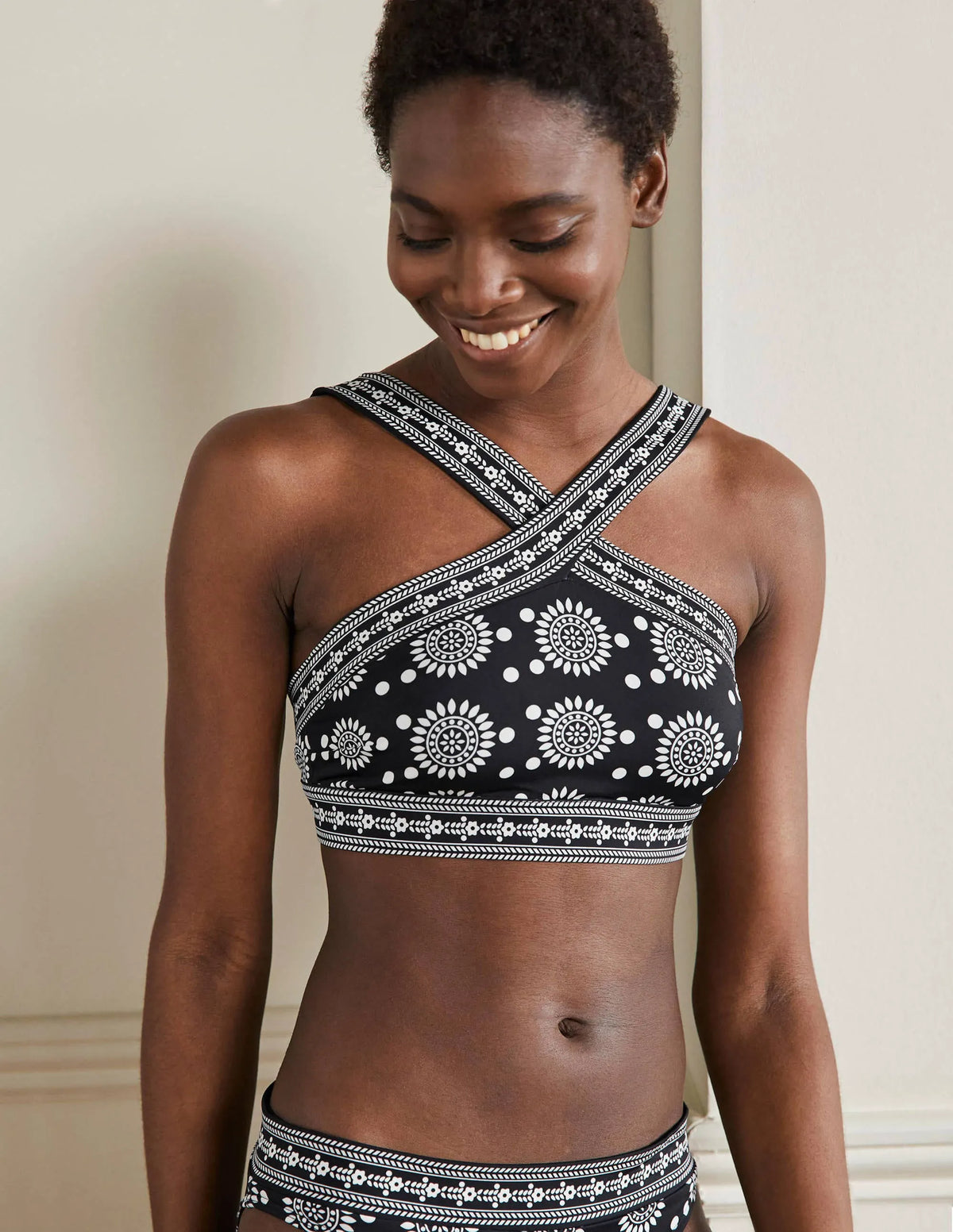 Positano Hotchpotch Bikini Top-Black, Sun Geo