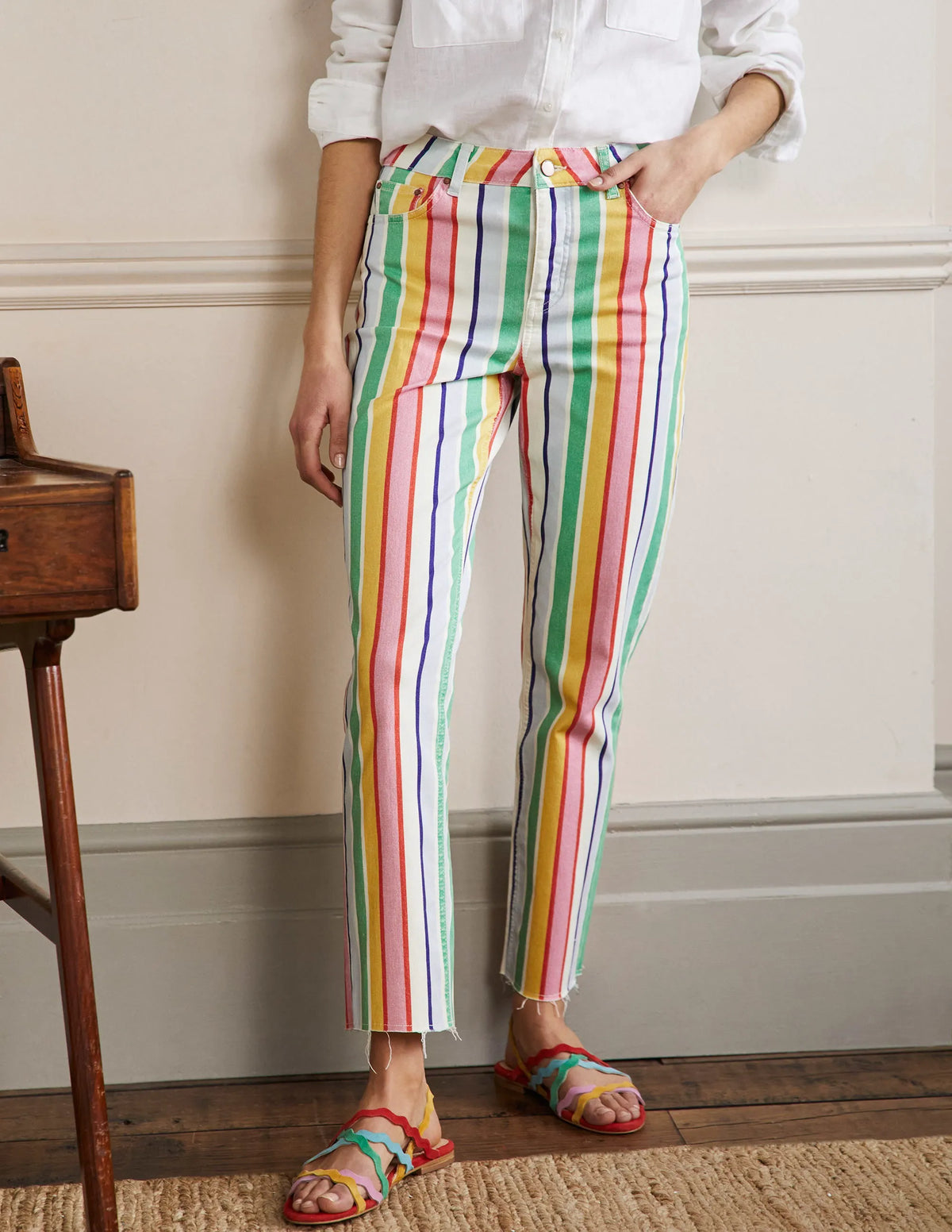 Relaxed Straight Jeans-Rainbow Multistripe
