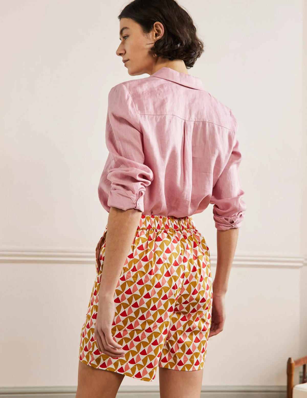 Pull On Shorts-Brioche, Rainbow Tile
