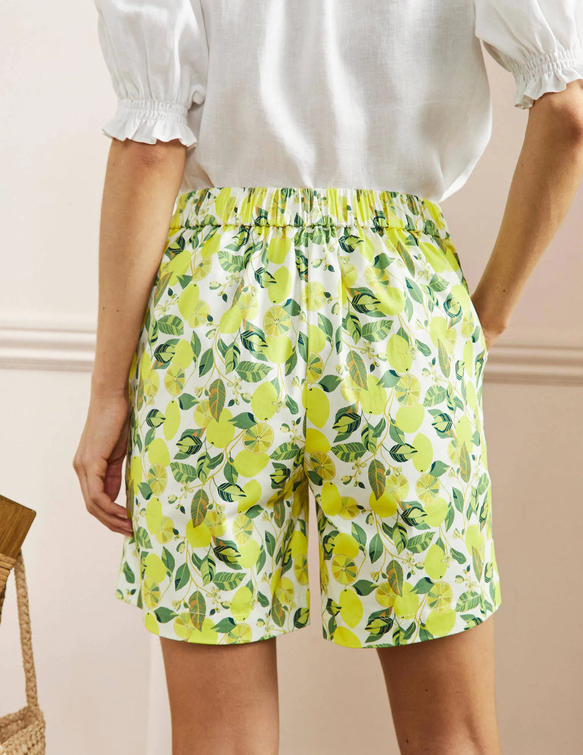 Pull On Shorts-Ivory, Lemon Vine