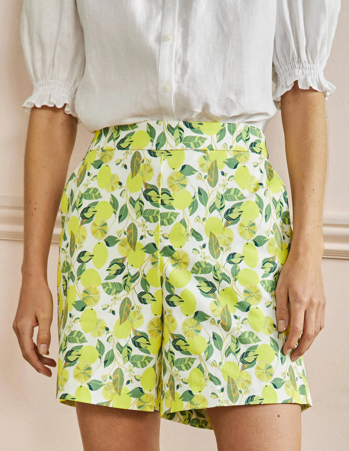 Pull On Shorts-Ivory, Lemon Vine