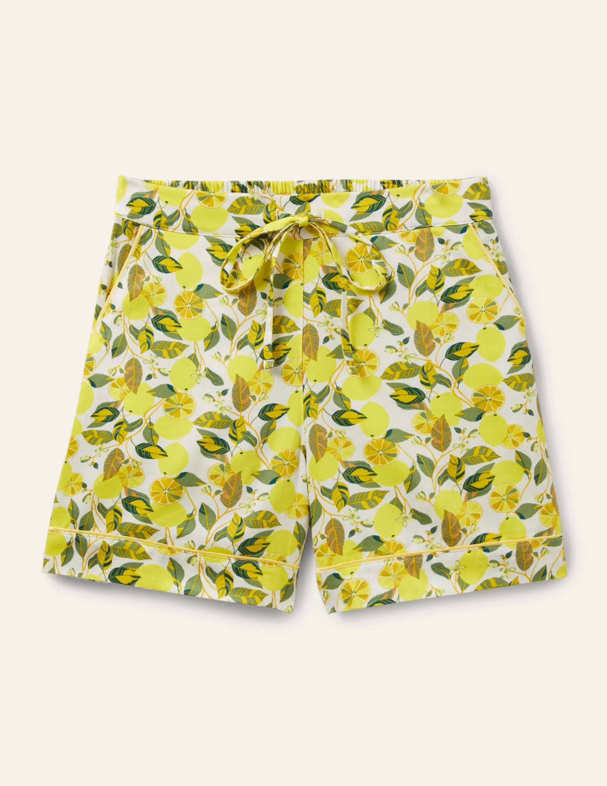 Cotton Pajama Shorts-Ivory, Lemon Vine