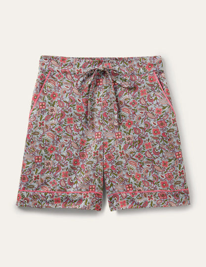 Cotton Pajama Shorts-Blue/Ivory Oriental Paradise