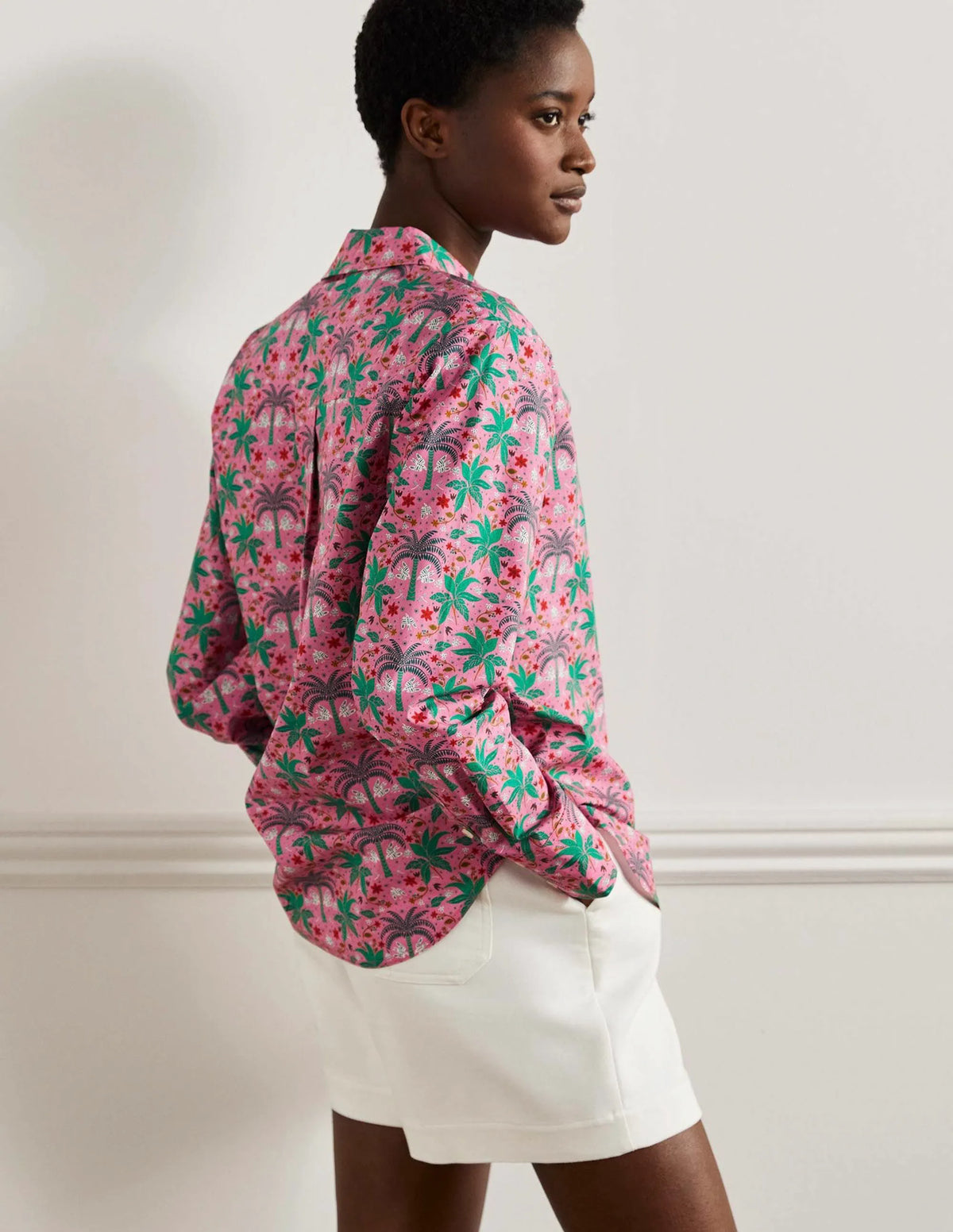 Relaxed Cotton Shirt-Posy Pink, Oriental Palm