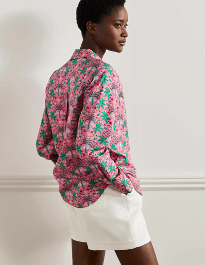 Relaxed Cotton Shirt-Posy Pink, Oriental Palm