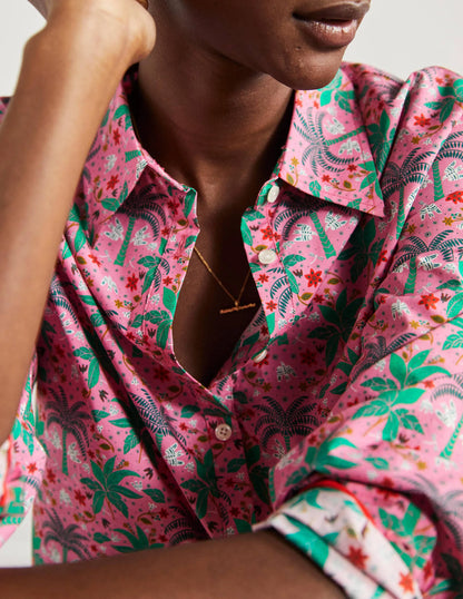 Relaxed Cotton Shirt-Posy Pink, Oriental Palm