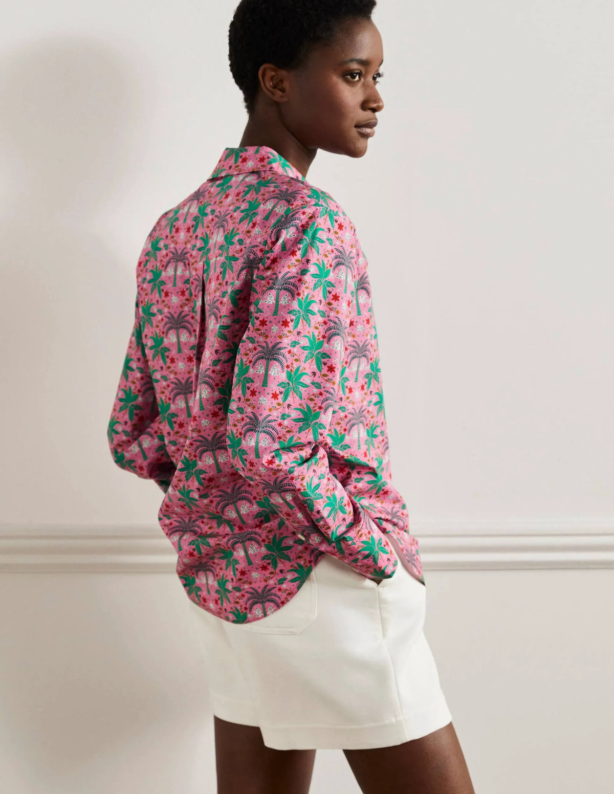 Relaxed Cotton Shirt-Posy Pink, Oriental Palm