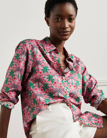 Relaxed Cotton Shirt-Posy Pink, Oriental Palm