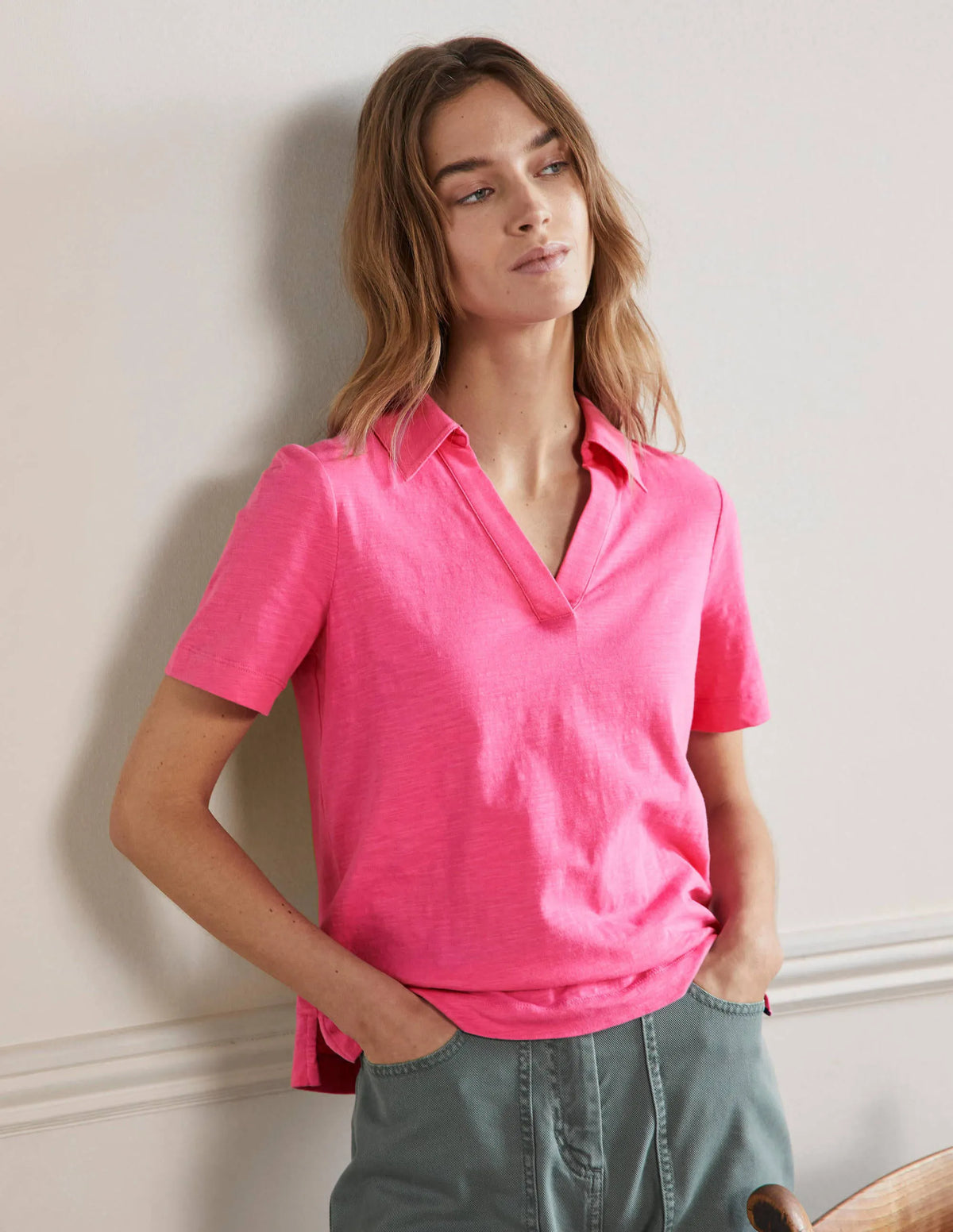 Cotton Polo Top-Festival Pink