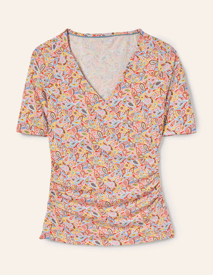 Short Sleeve Wrap Top-Multi, Paisley Blush