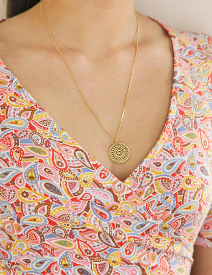 Short Sleeve Wrap Top-Multi, Paisley Blush