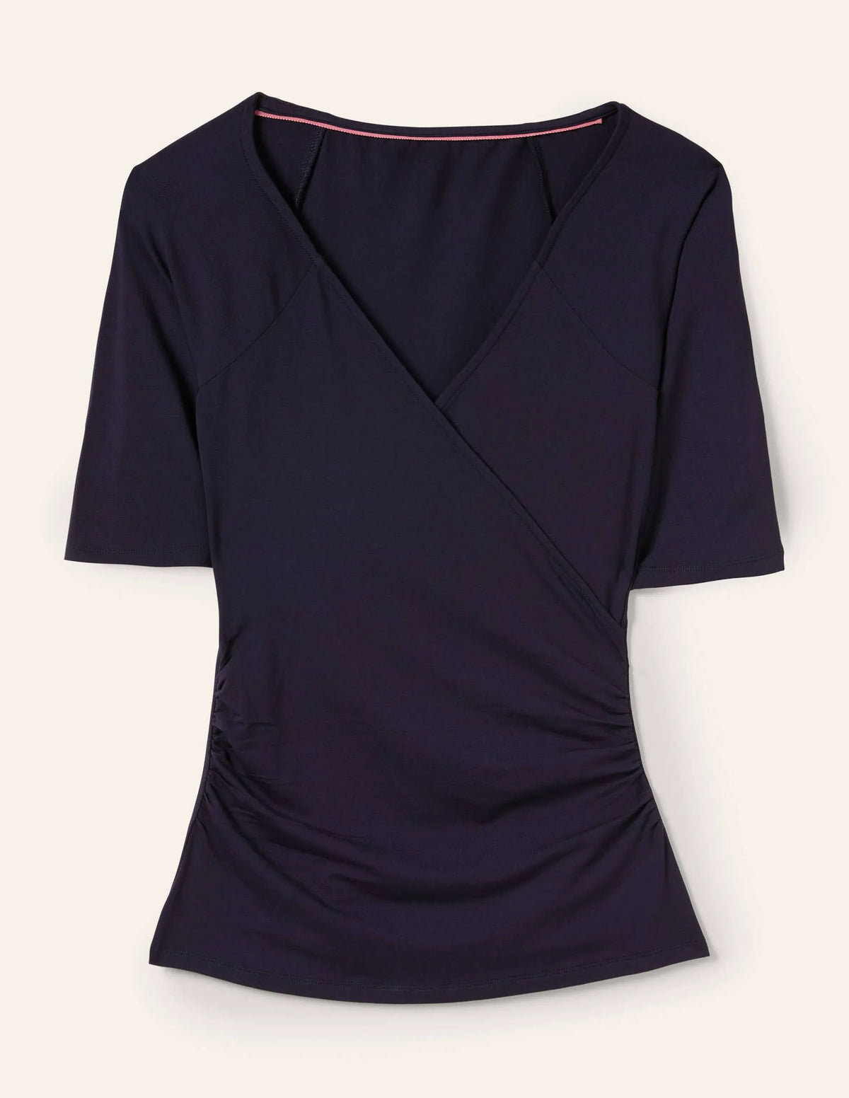 Short Sleeve Wrap Top-Navy