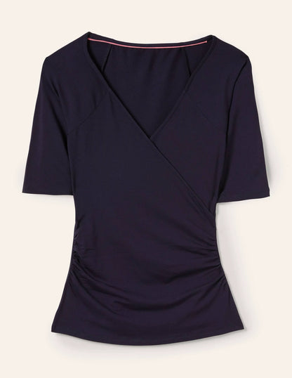 Short Sleeve Wrap Top-Navy