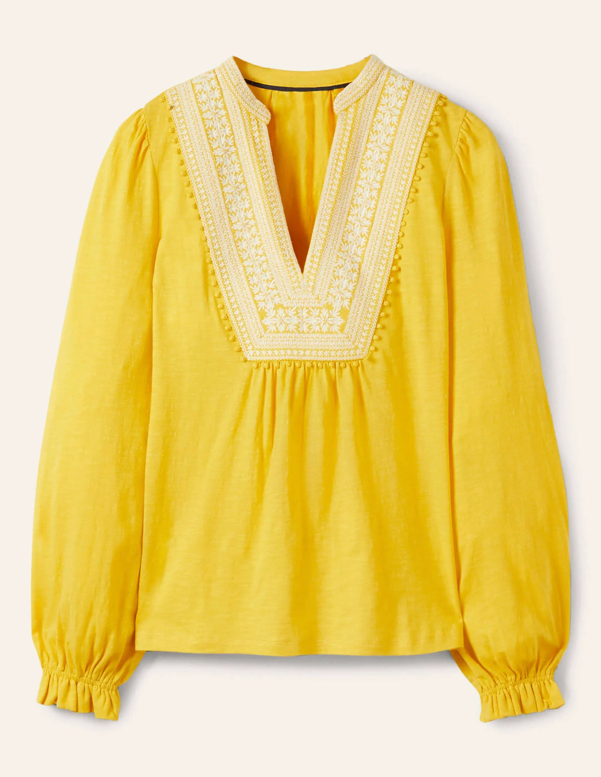 Embroidered Notch Neck Top-Lemon Fizz, Embroidered