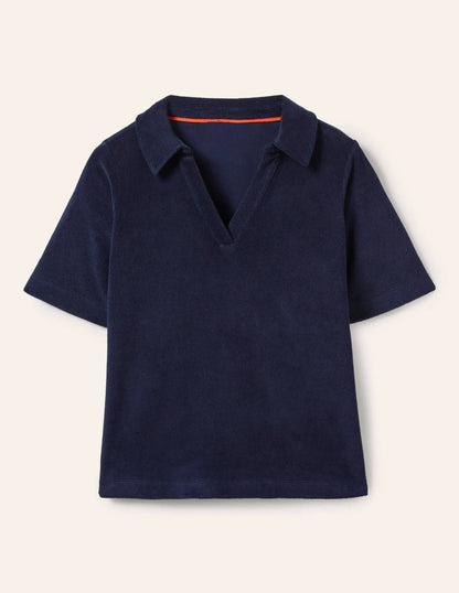 Erica Towelling Polo Top-Navy