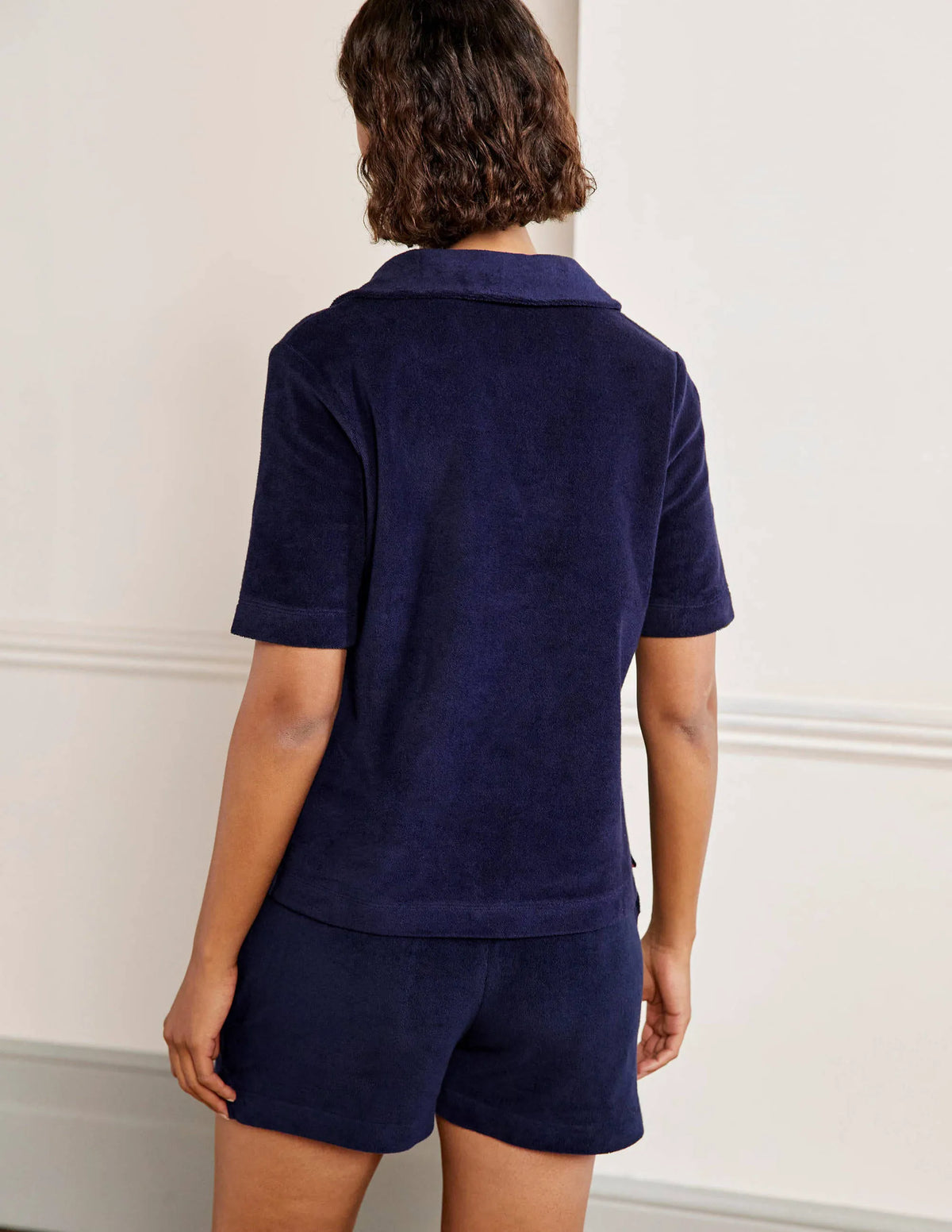 Erica Towelling Polo Top-Navy